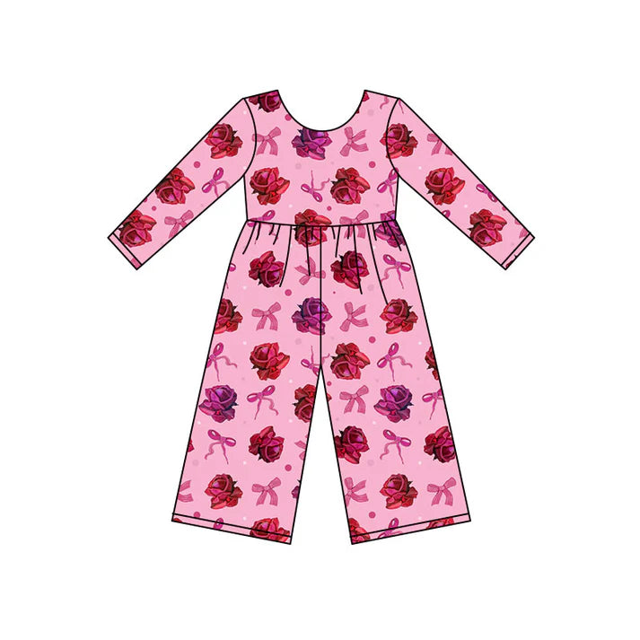 Preorder(moq 8)Baby Girls Red Flowers Bows Polka Dots Valentine Pant Jumpsuits 9.25