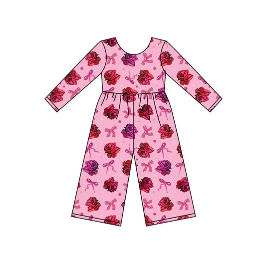 Preorder(moq 8)Baby Girls Red Flowers Bows Polka Dots Valentine Pant Jumpsuits 9.25