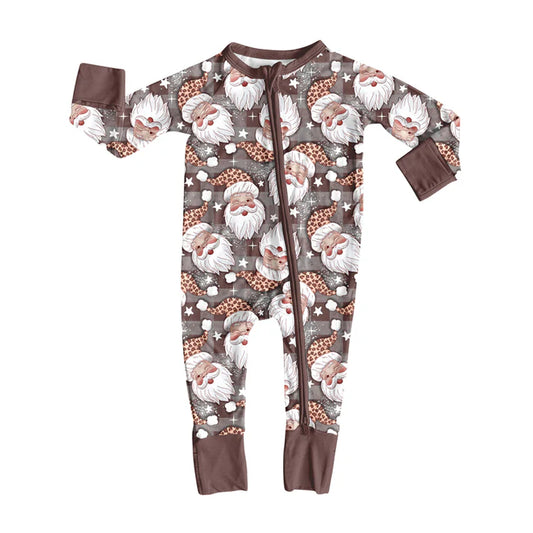 Preorder(moq 5)Baby Infant Boys Long Sleeves Santa Plaid Christmas Zipper Rompers 7.30