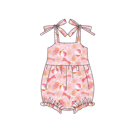 Preorder (moq 5)Baby Girls Bows Strap Pink Glasses Beach Flowers Ruffle Rompers 6.4