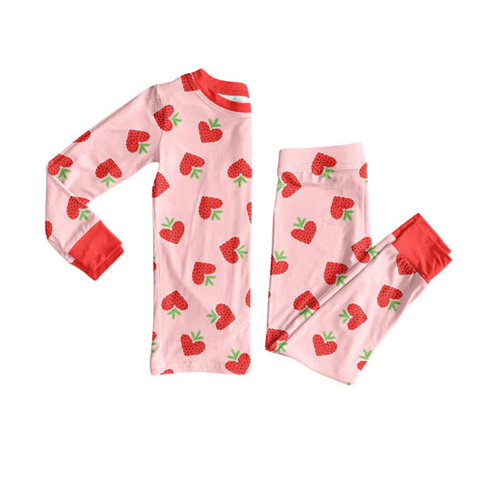 Preorder (moq 8)Baby Girls Strawberry Hearts Top Pants Valentine Pajamas Sets 9.18