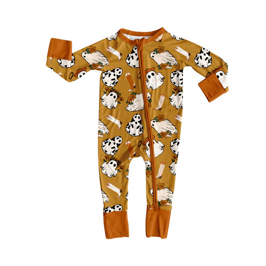 Preorder moq 5 Baby Infant Boys Long Sleeves Cow Print Ghost Boots Plaid Zipper Romper 7.16