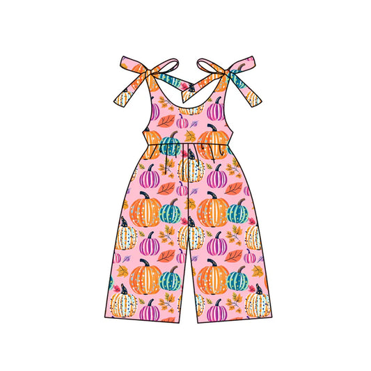 Preorder (moq 5)Baby Girls Bows Sleeveless Colorful Pumpkins Plaid Pant Jumpsuits 6.12