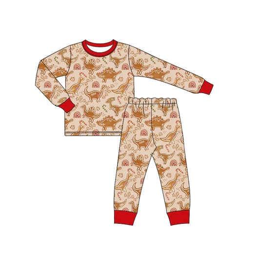 Preorder (moq 5)Baby Boys Long Sleeves Candy Cane Dinosaurs Top Pant Pajamas Set 6.17