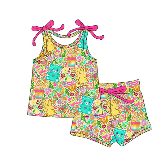 Preorder moq 5 Baby Girls Bows Sleeveless Floral Cakes Top Short Set 4.16