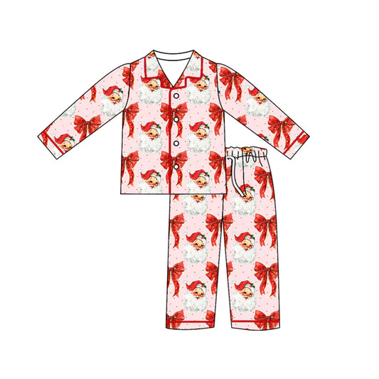 Preorder (moq 5)Baby Girls Christmas Red Bows Buttons Top Pants Pajamas 5.12