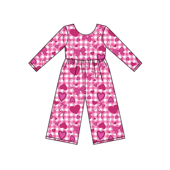 Preorder(moq 8)Baby Girls Pink Checked Bows Hearts Valentine Pant Jumpsuits 9.25
