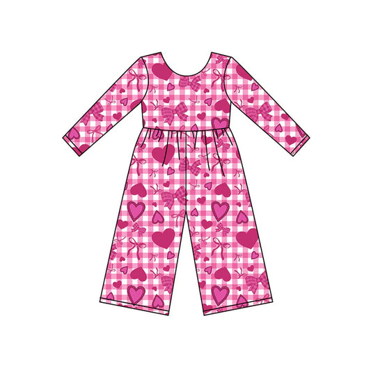 Preorder(moq 8)Baby Girls Pink Checked Bows Hearts Valentine Pant Jumpsuits 9.25