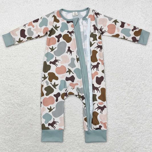 Baby Infant Boys Rompers Camo Dogs Duck Bamboo Zip Rompers LR1387