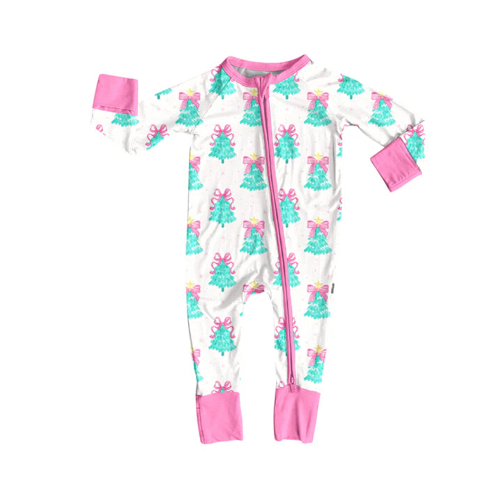 Preorder (moq 5)Baby Girls Long Sleeves Bows Trees Plaid Zipper Pant Rompers 5.30