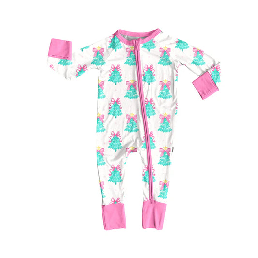 Preorder (moq 5)Baby Girls Long Sleeves Bows Trees Plaid Zipper Pant Rompers 5.30
