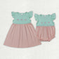 Sibling Baby Girls Clothes Flutter Sleeves Embroidery Bows Knee Length Dress Ruffle Rompers