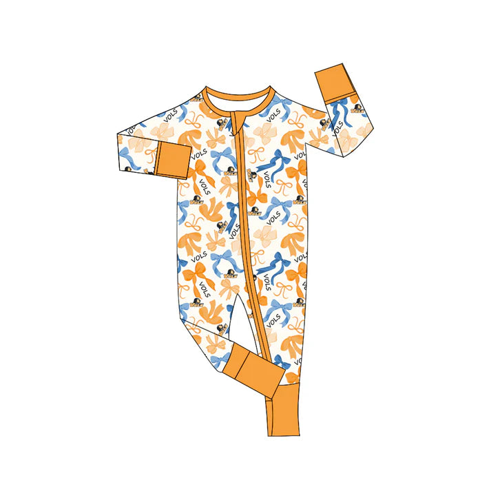 Preorder(moq 5)long sleeves yellow dog bows baby team zip romper 8.27