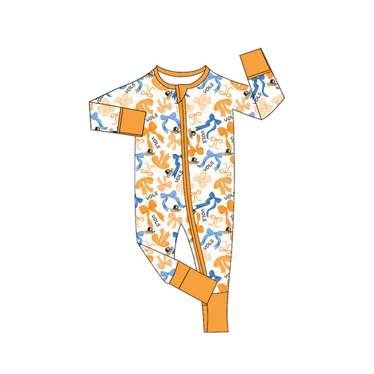 Preorder(moq 5)long sleeves yellow dog bows baby team zip romper 8.27