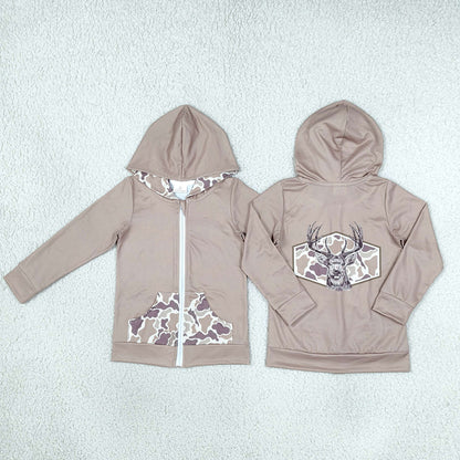 Baby Girls Clothes Khaki Camo Deer Pocket Zip Hoodie Jackets Top GT1144
