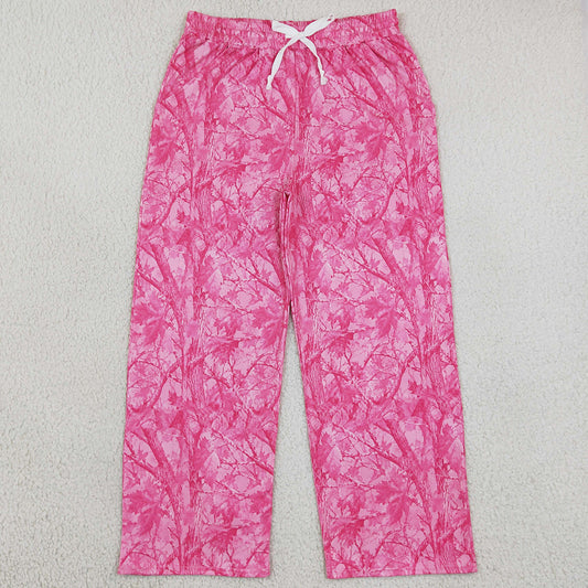 Adult Women Pink Leaves Camo Pockets Flare Pants Bottom P1138