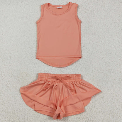 Sibling Baby Girls Yoga Clothes Sleeveless Colorful Yoga Vests Top Ruffle Shorts Sets 5.28