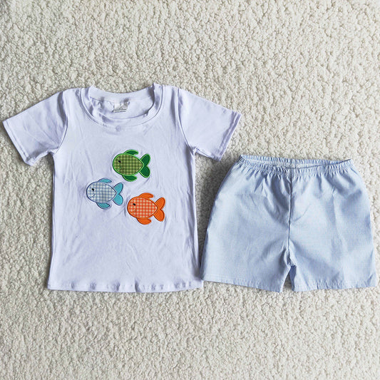 Wholesale Baby Boy Clothes Fash Embroidery Boys Boutique Clothing Outfits A6-14