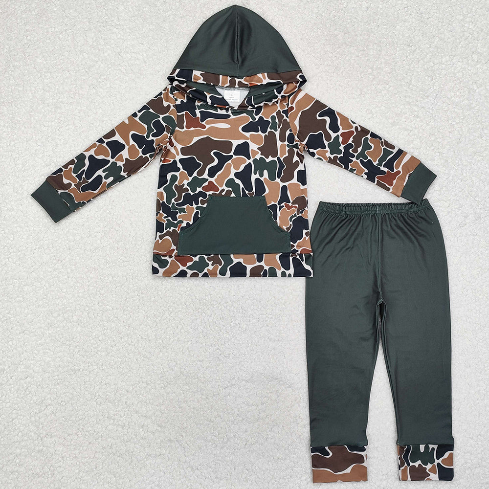 Baby Boys Clothes Dark Brown Camo Hooded Top Pants Clothes Sets BLP0962