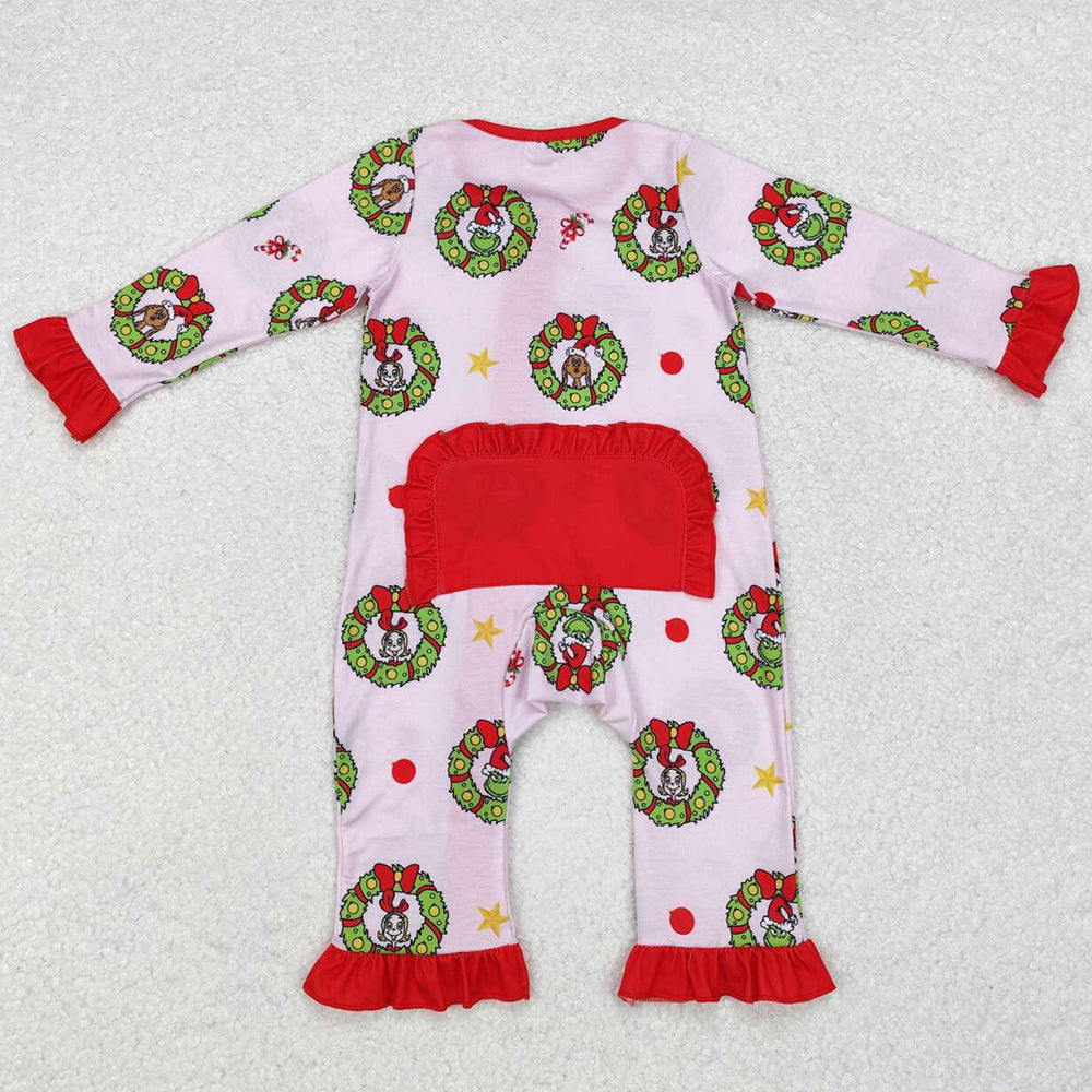 Baby Infant Girls Rompers Christmas Green Face Zip Rompers LR1664