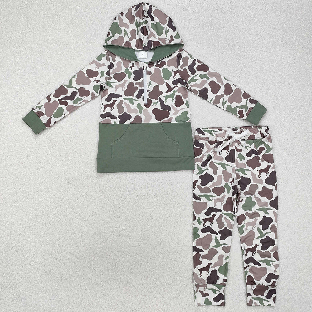 Baby Boys Clothes Ducks Dogs Hunting Camo Hooded Tops Pants Clothes Sets BLP0935