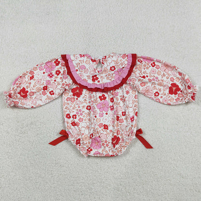 Baby Girls Rompers Smocked Jesus Love Me Flowers Ruffle Rompers LR2769 1.1