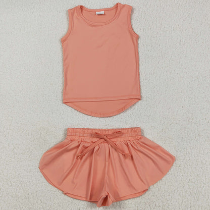 Baby Girls Clothes Peach Sleeveless Yoga Top Skorts Sets GSSO2502 5.23