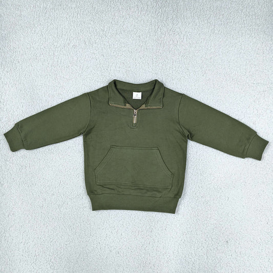 Baby Girls Clothes Olive Long Sleeve Sweater Fabric Zip Pockets Pullovers Top GT1767