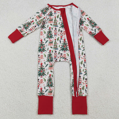 Sibling Baby Boys Christmas Trees Soldiers Gifts Top Pants Pajamas Sets Zipper Footie Rompers BLP1206 11.5