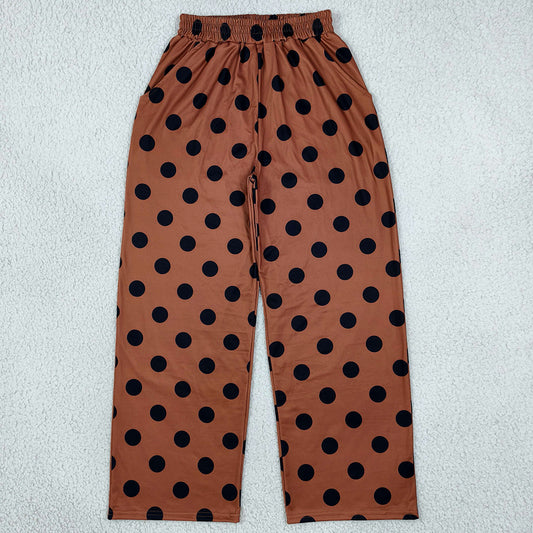 Adult Women Pants Brown Polka Dots Pockets Flare Pants Bottom P1250