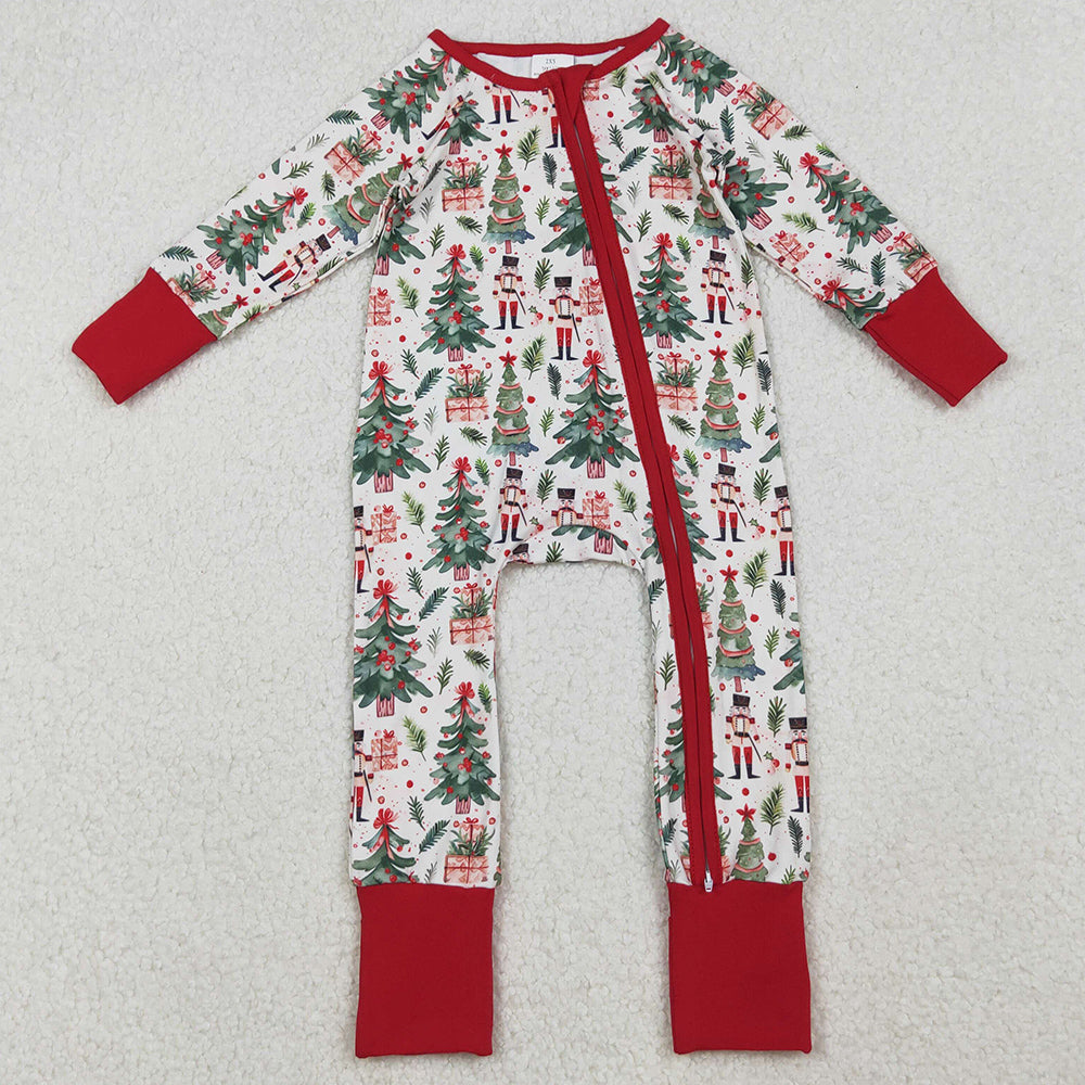 Sibling Baby Boys Christmas Trees Soldiers Gifts Top Pants Pajamas Sets Zipper Footie Rompers BLP1206 11.5