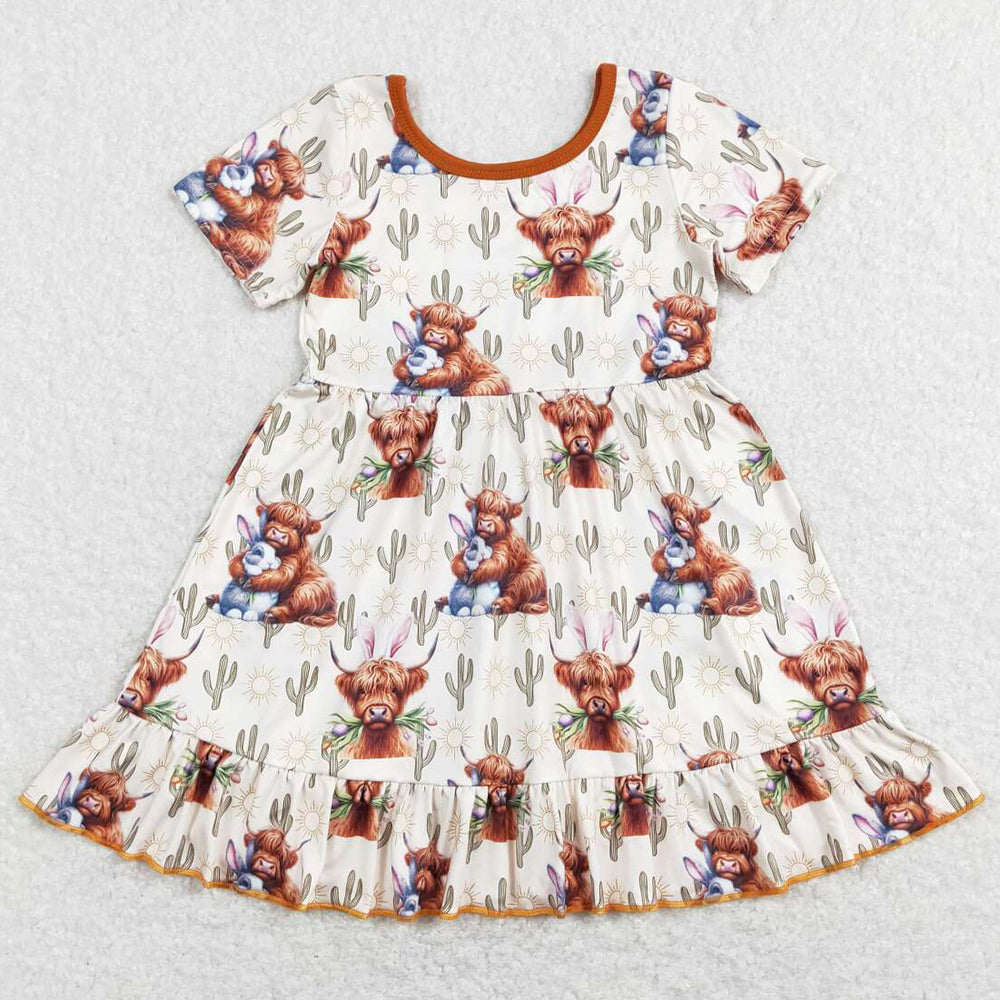 Cow Print Cute Baby Girls Dress Short Sleeve Knee Length Dresses GSD0778