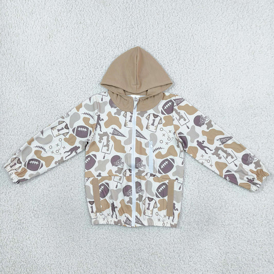 Baby Boys Clothes Khaki Camo Footballs Team Pockets Zip Hoodie Jackets Top BT1570