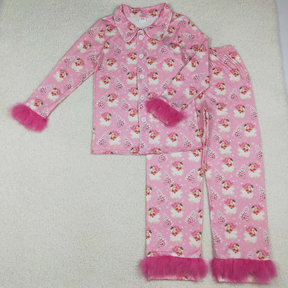 Sibling Adult Women Bows Santa Trees Button Top Pants Christmas Fur Pajamas Sets 11.5