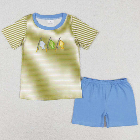 Baby Boys Clothes Stripes Fishing Short Sleeve Tee Shirts Tops Shorts Sets BSSO0732