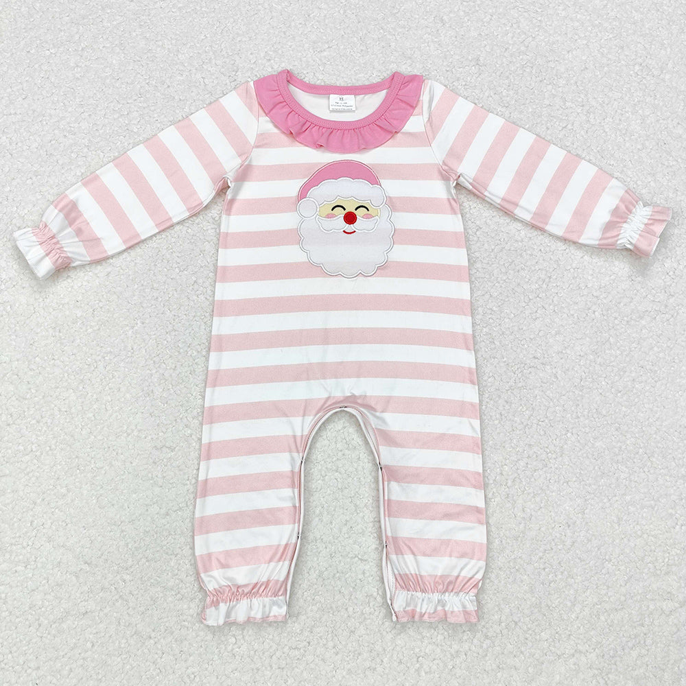 Baby Infant Girls Rompers Christmas Pink Stripes Santa Claus Long Sleeve Rompers LR1662