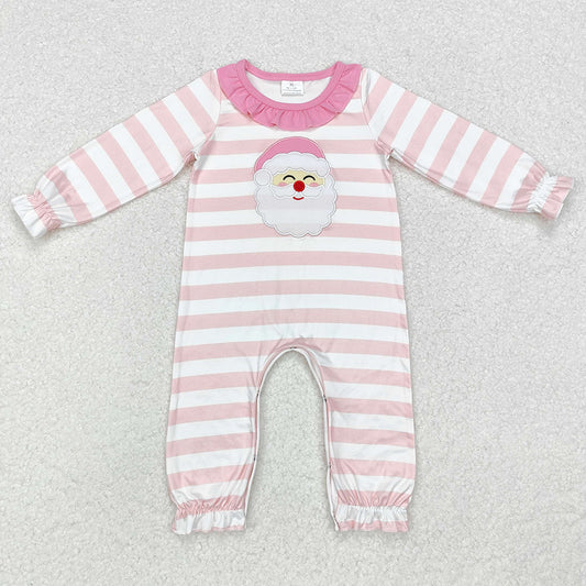 Baby Infant Girls Rompers Christmas Pink Stripes Santa Claus Long Sleeve Rompers LR1662