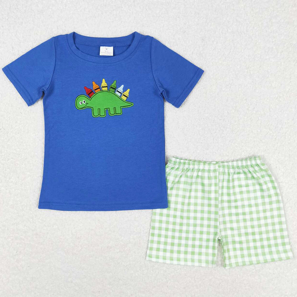 Baby Girls Clothes Dinosaurs Crayons Back To School Tunic Ruffle Shorts Sets GSSO1032