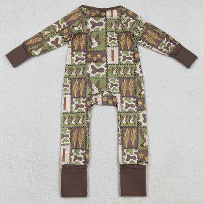 Baby Boys Clothes Camo Ducks Checked Hunting Zip Convertible Rompers LR2949 12.31