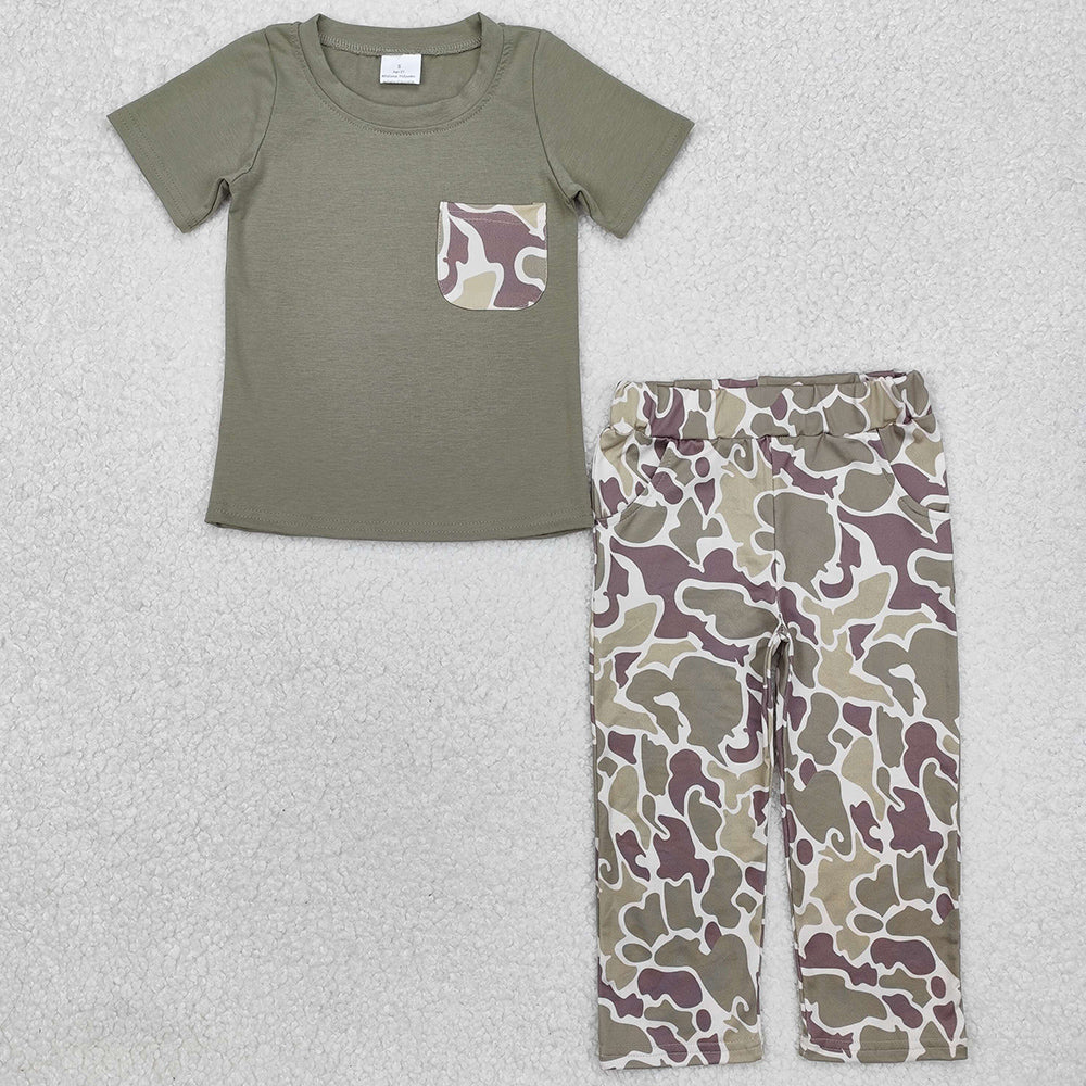 Baby Boys Clothes Green Pocket Top Camouflage Pants Clothing Sets BSPO0521