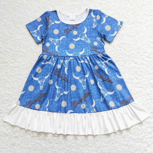 Baby Girls Dress Cow Flowers Western Ruffle Knee Length Dresses GSD0756