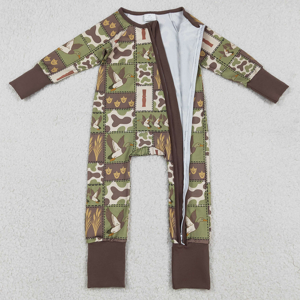 Baby Boys Clothes Camo Ducks Checked Hunting Zip Convertible Rompers LR2949 12.31