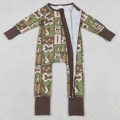 Baby Boys Clothes Camo Ducks Checked Hunting Zip Convertible Rompers LR2949 12.31