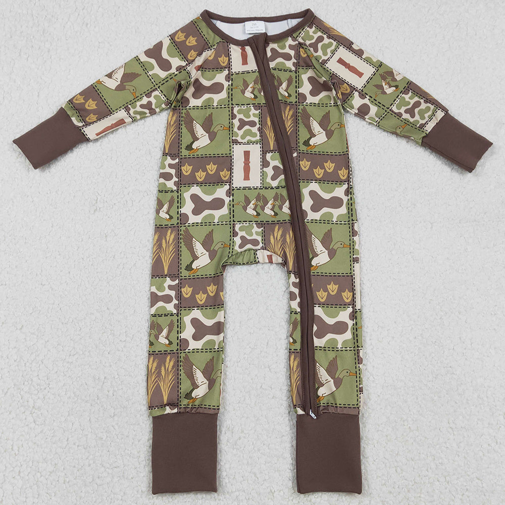Baby Boys Clothes Camo Ducks Checked Hunting Zip Convertible Rompers LR2949 12.31