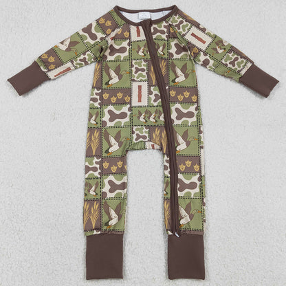 Baby Boys Clothes Camo Ducks Checked Hunting Zip Convertible Rompers LR2949 12.31