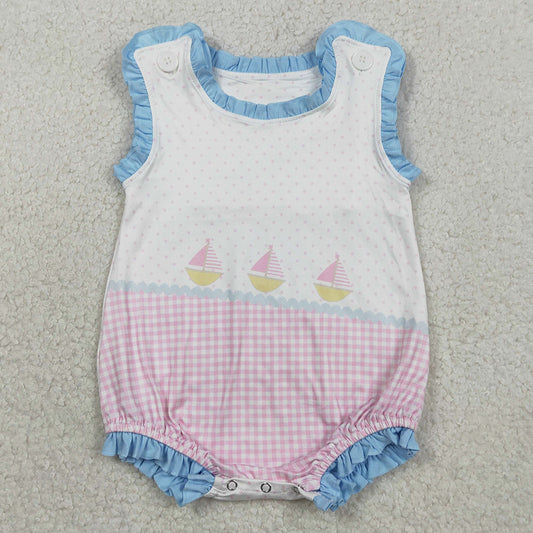 Baby Boys Rompers Sleeveless Boats Polka Dots Ruffle Rompers SR3755