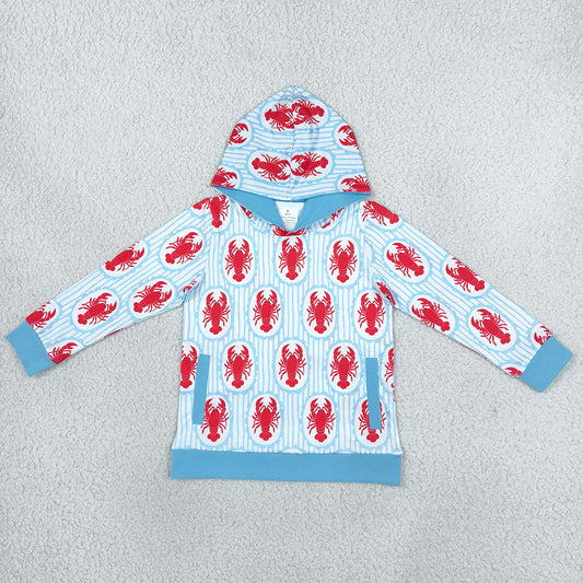 Baby Boys Long Sleeve Blue Stripe Crayfishes Pockets Hoodies Top BT1974