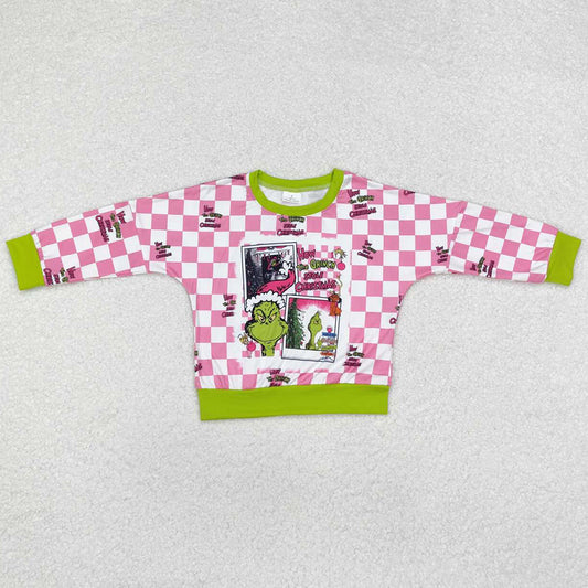 Baby Girls Clothes Top Christmas Green Frog Checkered Long Sleeve Tee Shirts Tops GT0733