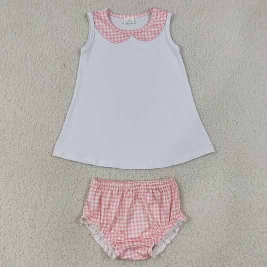 Baby Girls Clothes Light Pink Checked Checked Tunic Bummies Clothes Sets GBO0538
