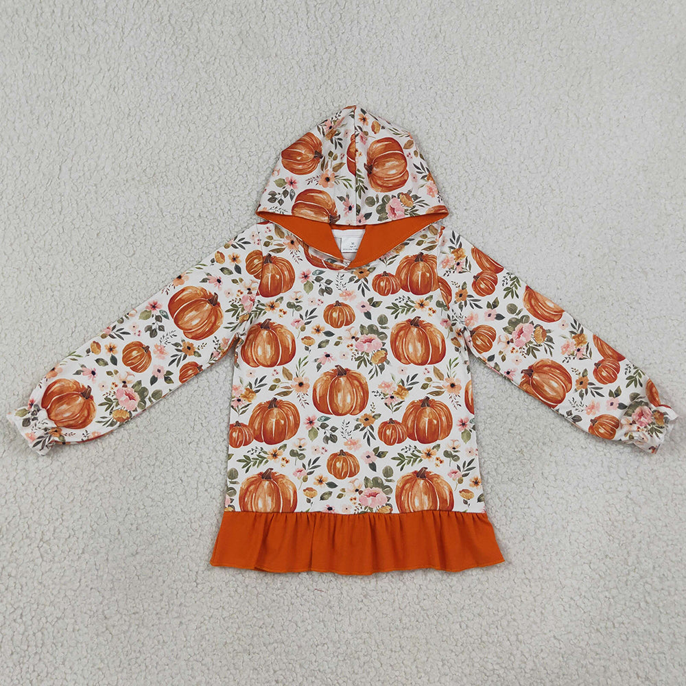Baby Girls Clothes Flowers Pumpkins Fall Ruffle Hoodies Top GT1647